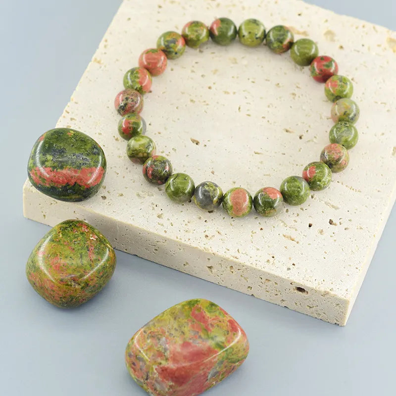 High Quality Semi-precious Stone Natural Unakite Jasper Stone Crystal Quartz Beads Bracelet for Women and Men
