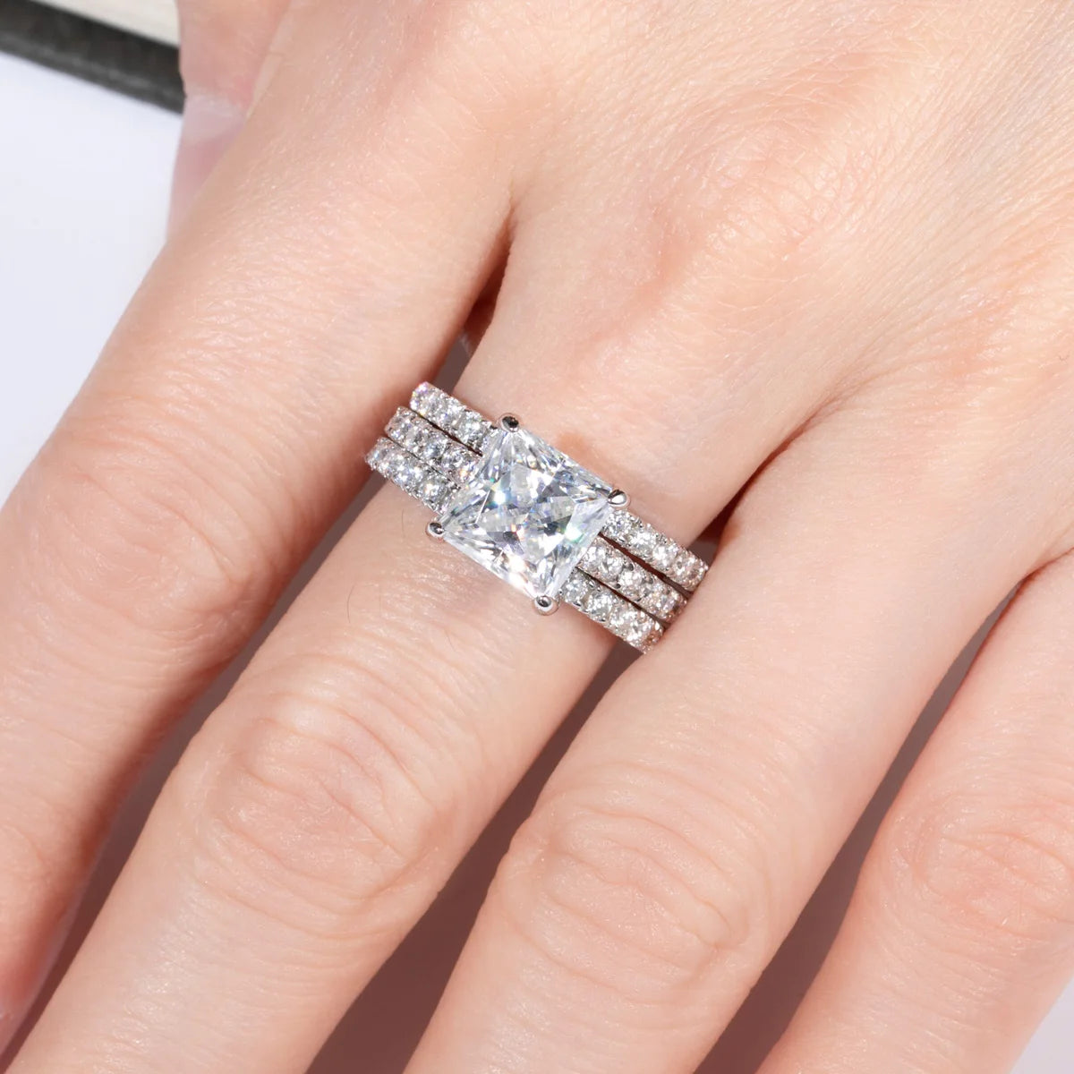 Luxury 3CT VVS1/D Princess Cut Moissanite Bridal Set Engagement Ring Set | GRA Certificate