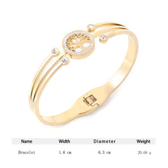 Exquisite Luxury Gold Plated Stainless Steel Tree of Life Cuff Bangle Bracelets