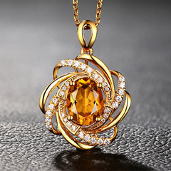 Luxury Gold Plated Gemstone Zirconia Flower Pendant Necklace for Women