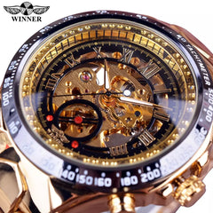 Luxury Winner Stainless Steel Sport Mechanical Bezel Automatic Skeleton Self-winding Mechanical Watch