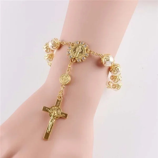 Gorgeous Religious Pearl Ornaments Rosary Bracelet