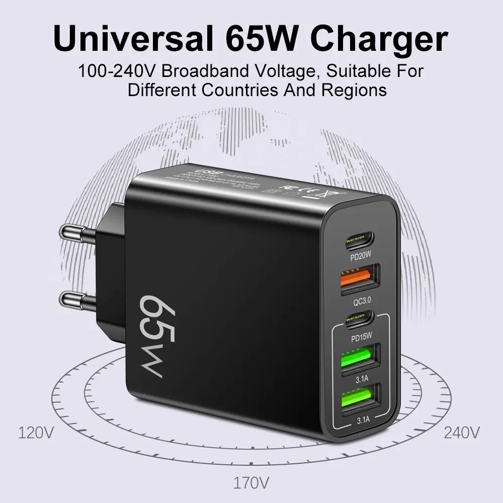 Fast Charging 3.0 20W PD 3.1A USB Type C Charger: 5-Port Phone Charger Adapter for iPhone 11, 13, 14 Pro Max, and Samsung