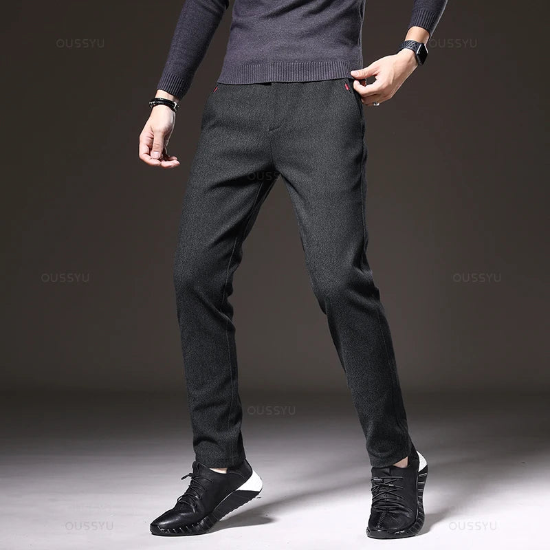 High Quality Luxury Men's Bamboo Fiber Cotton Brushed Fabric Casual Business Pants Trousers