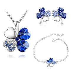 Beautiful Colorful Crystal Clover 4 Leaf Heart Jewelry Sets