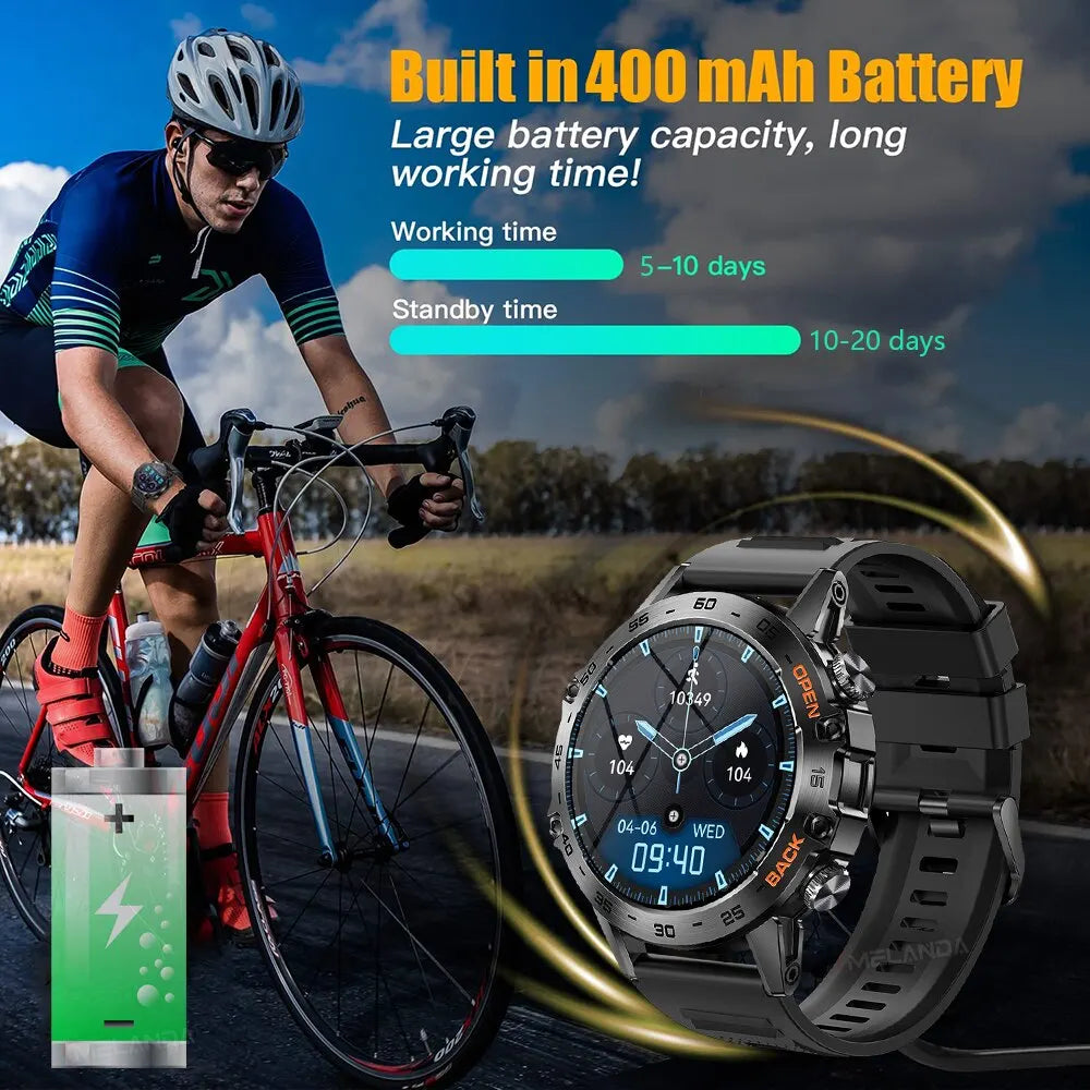 Military Sports Melanda Steel Smartwatch for Men - 1.39" Bluetooth Call Sports Tracker IP68 Waterproof for Android & iOS