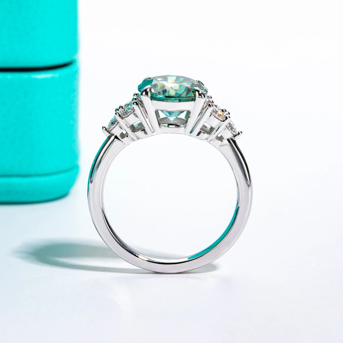 Radiant 3CT VVS1/D Blue Green Color Moissanite Engagement Ring | GRA Certificate