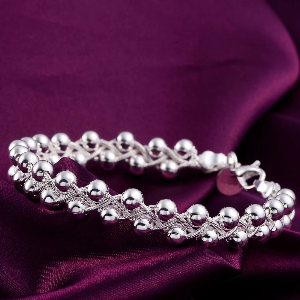 Charm 925 Sterling Silver Braided Beads Bracelets for Women Children