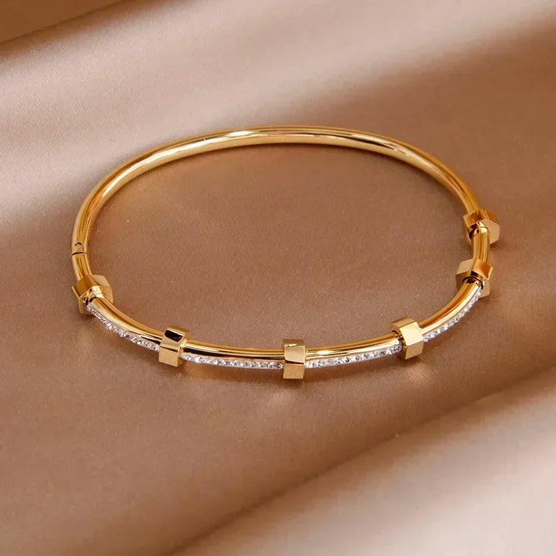 Luxury Stainless Steel Full Sparking Zirconia Crystal Bangle and Bracelet for Women and Girls