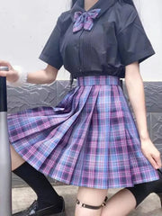 Elegant Pleated Harajuku Plaid Kawaii Y2K High Waist Skirts for Women and Girls