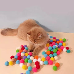 Colorful Cloth Interactive Cat Toys: Launch, Train, & Play with Mini Pompoms and Plush Balls