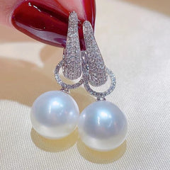 Gorgeous Fashion Imitation Pearl Bling Cubic Zirconia Dangle Earrings