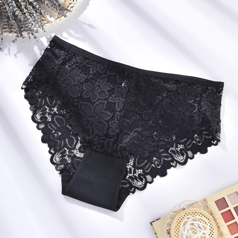 Sexy 3Pcs Women Floral Embroidery High Waist Hollow Out Lingerie