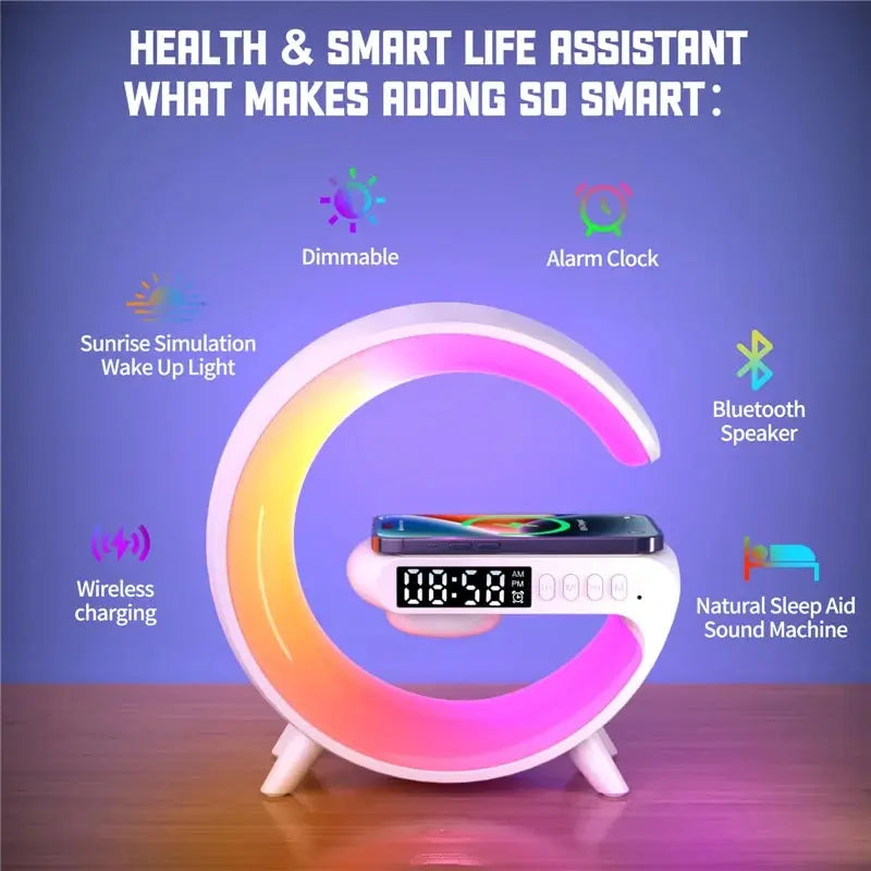 Mini Multifunction Wireless Charger Pad Stand Speaker TF RGB Night Light Fast Charging Station for iPhone Samsung