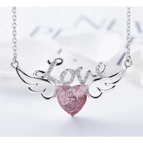 Exquisite Amethyst Love Angel Wings Necklace for Women and Girls