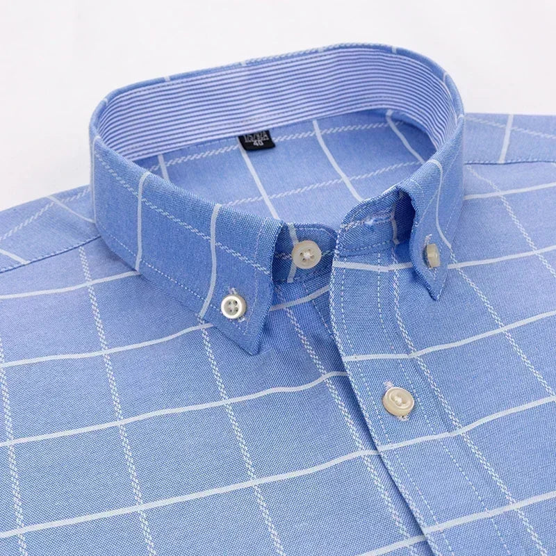 High Quality Fashion Men's Casual 100% Cotton Plaid Print Stripe Formal Dress Shirts