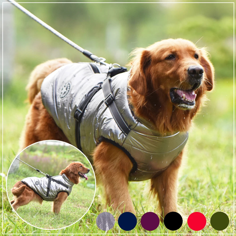 Durable Waterproof Pet Dog Jacket with Harness: Winter Warm Clothes for Small and Large Dogs