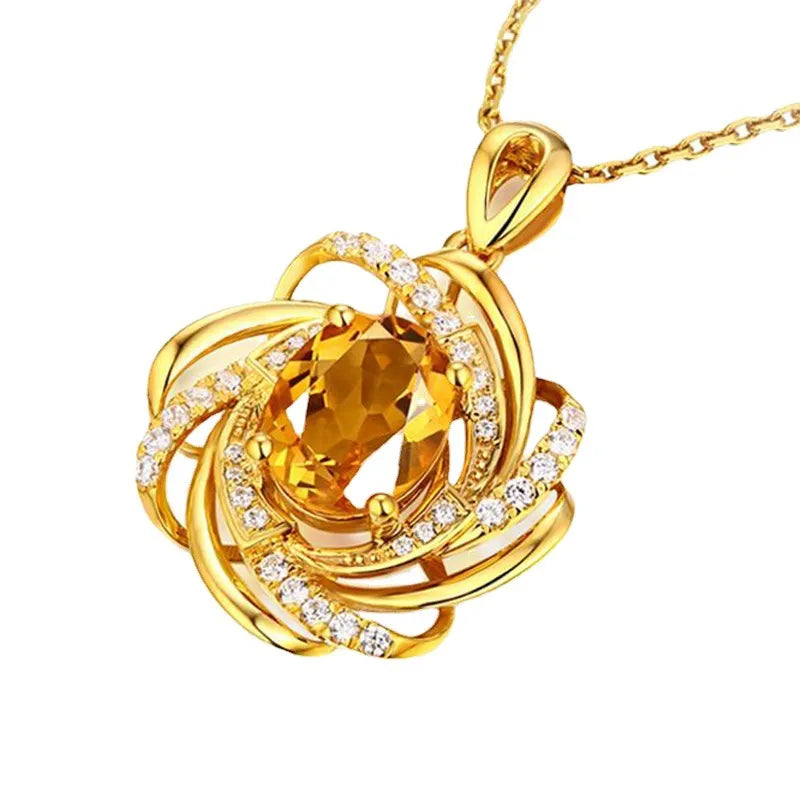 Luxury Gold Plated Gemstone Zirconia Flower Pendant Necklace for Women