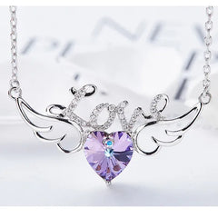 Exquisite Amethyst Love Angel Wings Necklace for Women and Girls