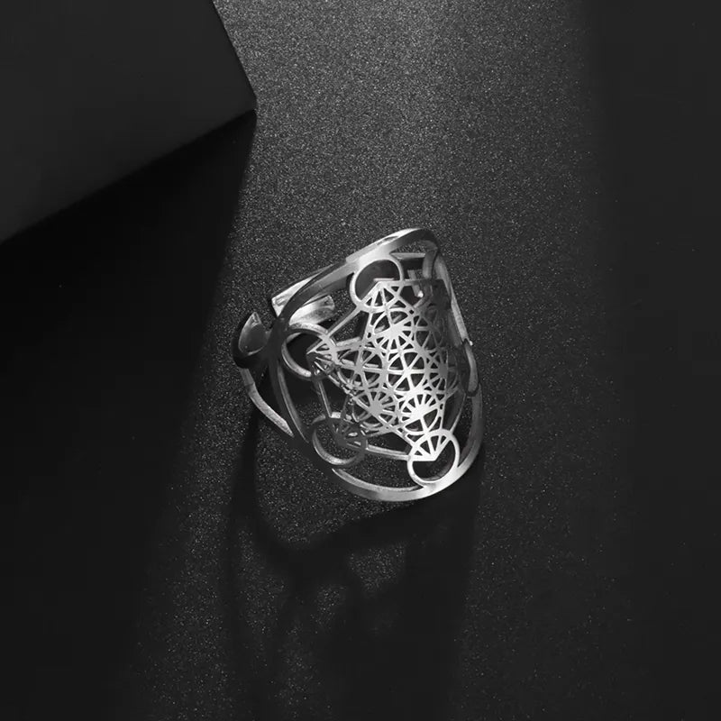 Stainless Steel Metatron Ring Adjustable for Women and Men