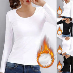 Winter Thermal Fleece Thin Velvet Heating Fiber T-Shirt