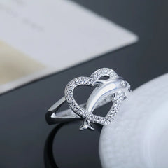 Luxury 925 Sterling Silver Love Dolphins Heart Ring For Women