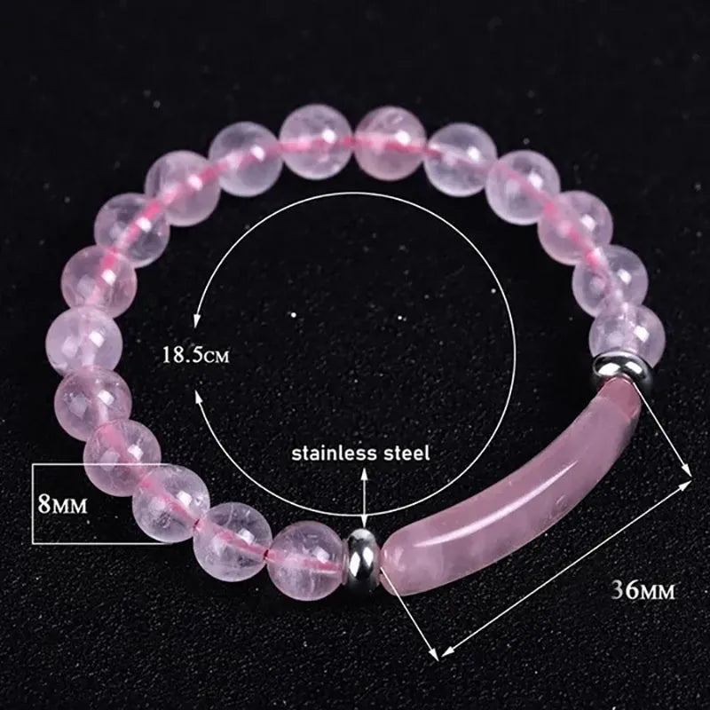 Stainless Steel Natural Stone Crystal Rose Quartz Amethyst Gemstone Beads Bracelets