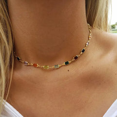 Beautiful Rainbow Crystal Heart Choker Necklace for Women