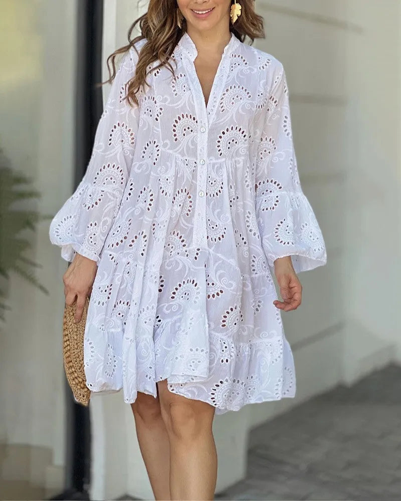 Elegant Stylish Women's Hollow Out Embroidery Mini Dresses