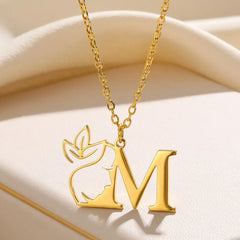 Exquisite Gorgeous Stainless Steel Flower Face Initial Letter Pendant Necklace for Women and Girls