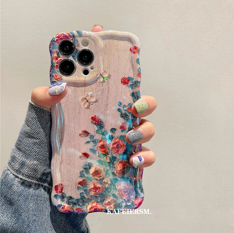 Trendy Gorgeous Laser Blue Light Flowers Phone Case For iPhone