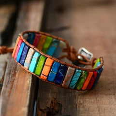 Vintage Ethnic Style Multicolor Natural Gem Leather Bracelets Tibetan Beaded Adjustable Bracelet