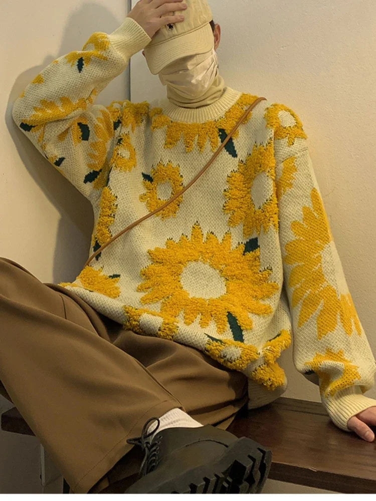 Gorgeous Luxury Men's Thick Knitwear Sunflower Sweaters for Men and Women