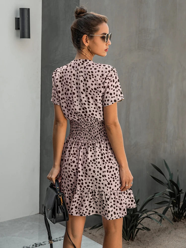 Gorgeous Elegant Women's Leopard Print Ruffle Mini Dress