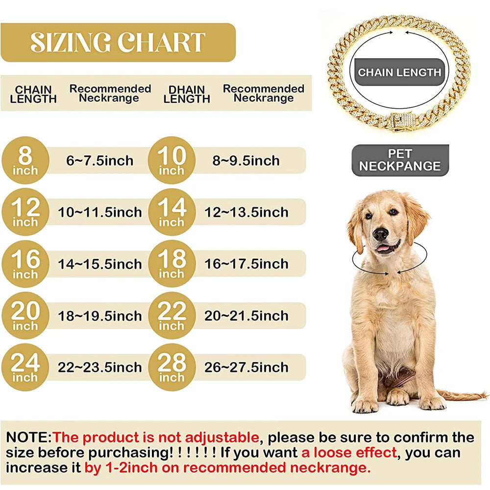 Luxury Personalized Zirconia Pet Chain Collar | Hypoallergenic & Lead/Nickel Free | Pet Jewelry