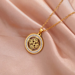Gold Plated Celtic Knot Amulet Zircon Round Pendant Necklaces