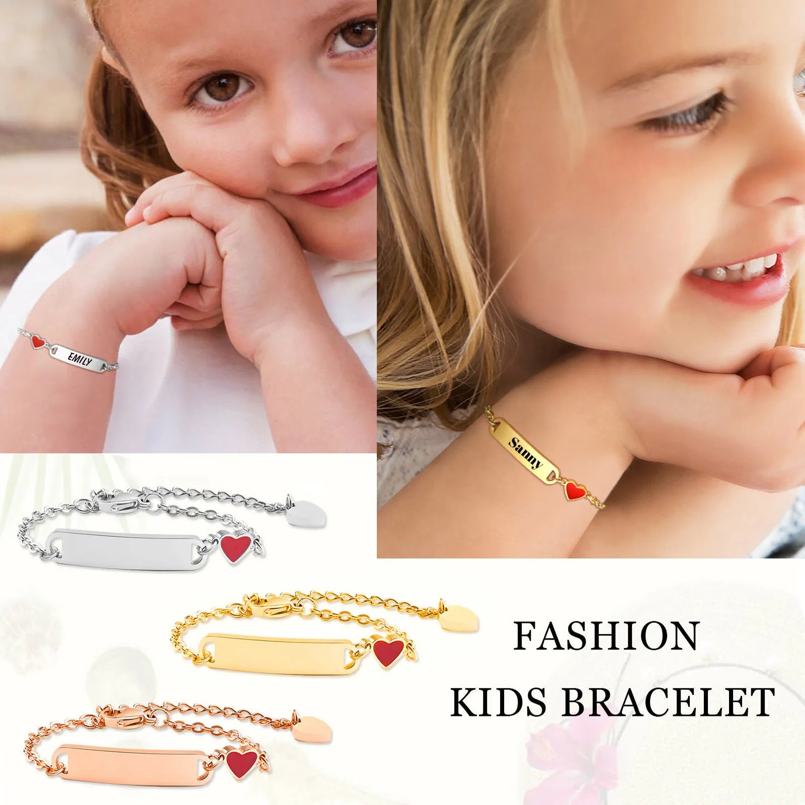 Luxury IP Gold Plated - Personalized Name Heart Bracelet for Babies and Children
