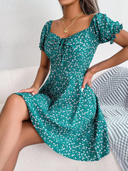 Elegant Women's Casual Ruffles Short Sleeve Floral Print Dress