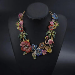 New Arrival - Exquisite Vintage Colorful Crystal Rhinestone Flower Flamingo Choker Necklace