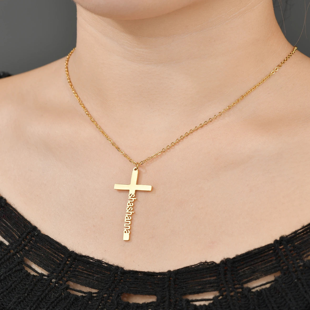 Luxury 18K Gold Plated Personalized Custom Name Cross Pendant Necklace
