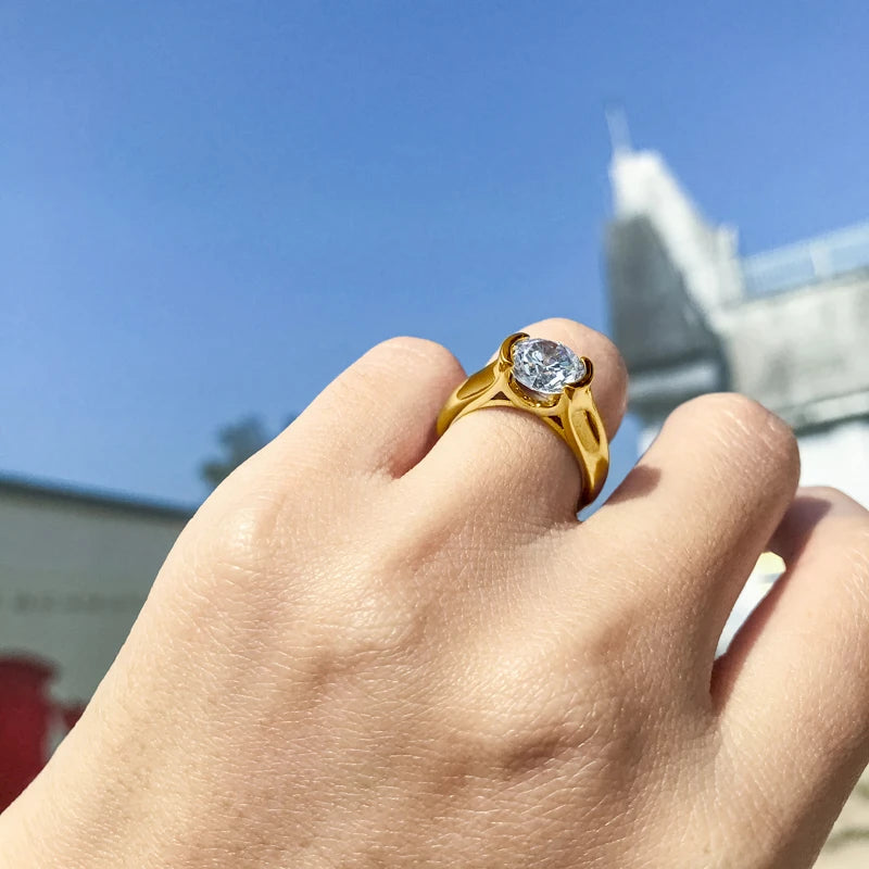 Luxury Sparkling 2CT VVS1/D Moissanite Wedding Ring | 18K Gold Plated | GRA Certificate