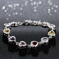 Elegant 925 Sterling Colorful Hearts Charms Bracelet for Women and Girls
