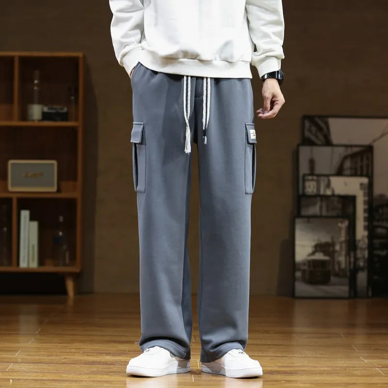 High Quality Trendy Fashion Men's Sport Cotton Loose Cargo Sweatpants with Multi-Pockets and Elastic Waist