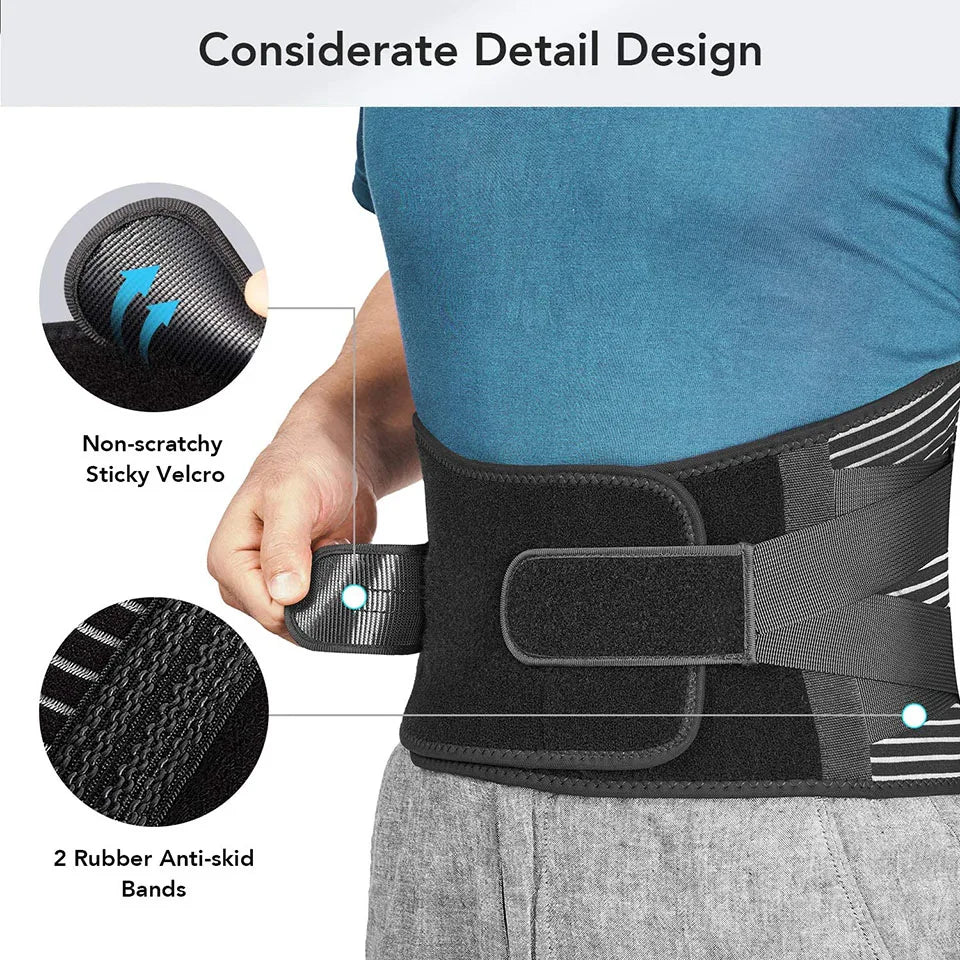 Top-Quality Back Braces for Lower Back Pain Relief - Breathable Lumbar Support Belt with 6 Stays 16-hole Mesh