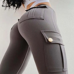 Stylish Seamless Yoga Cargo Pant with Pocket Hip Lifting Sports Leggings High Waist Fitness