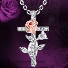 Gorgeous Gold Plated Rose Flower CZ Cross Necklace Pendant Necklace