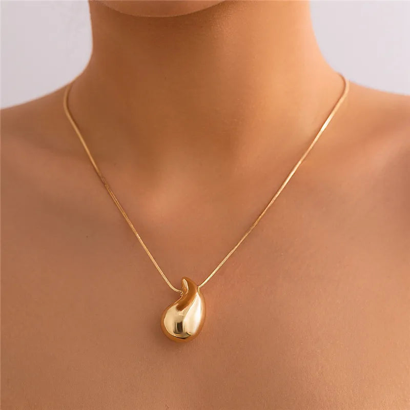 Gold Color Stainless Steel Waterdrop Pendant Earrings Necklace