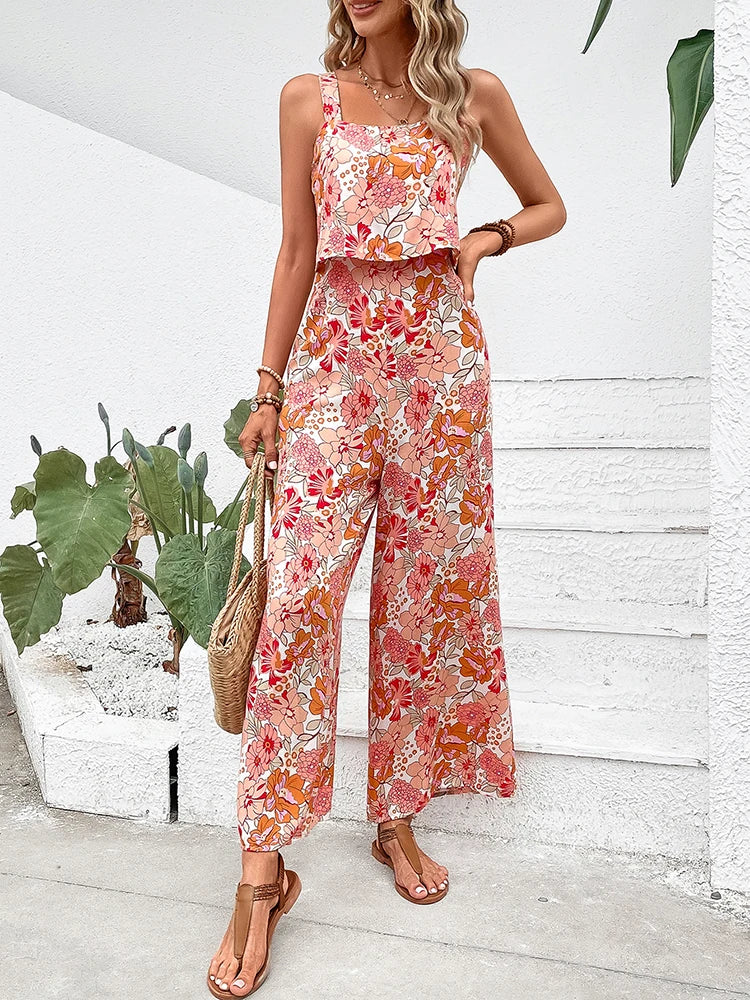 New Arrival - Gorgeous Sexy Women's Casual Floral Jumpsuit Rompers Backless Wide Leg Pants