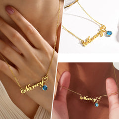 Luxury Stainless Steel IP Gold Plated Personalized Name Birthstones Pendant Necklace