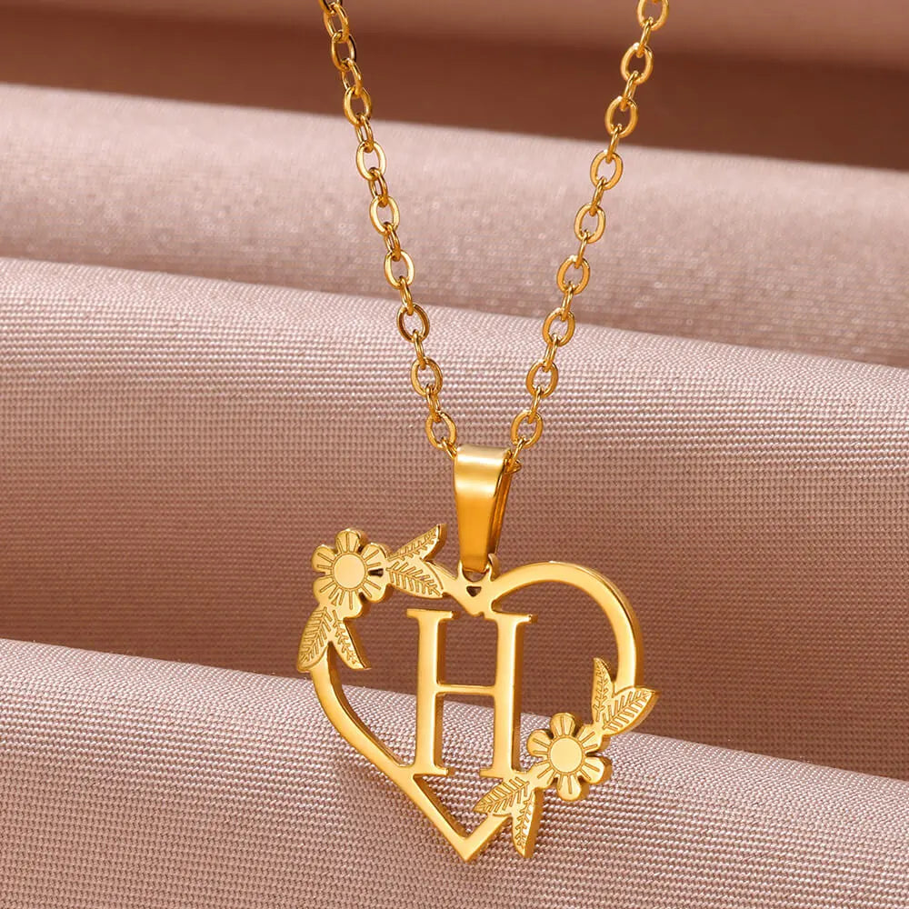 Luxury Elegant 18K Gold Plated Dainty Flower Heart Initials Letter Choker Necklace